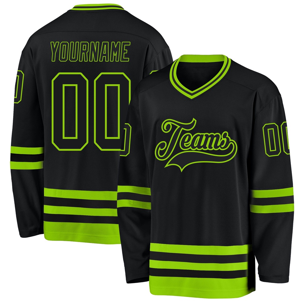 Custom Black Neon Green Hockey Jersey, New Hockey Jersey, Personali Sport Team Jersey Shirt Custom Black Neon Green Hockey Jersey, New Hockey Jersey, Personali Sport Team Jersey Shirt