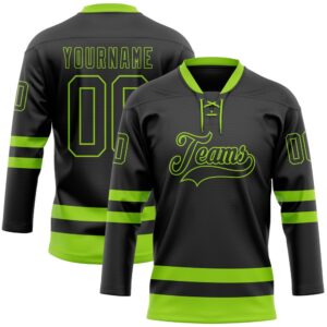Custom Black Neon Green Hockey Lace Neck…