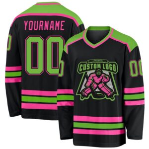 Custom Black Neon Green Pink Hockey Jersey,…
