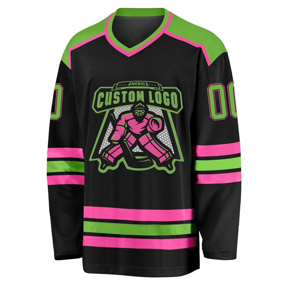 Custom Black Neon Green Pink Hockey Jersey, New Hockey Jersey, Personali Sport Team Jersey Shirt Custom Black Neon Green Pink Hockey Jersey, New Hockey Jersey, Personali Sport Team Jersey Shirt