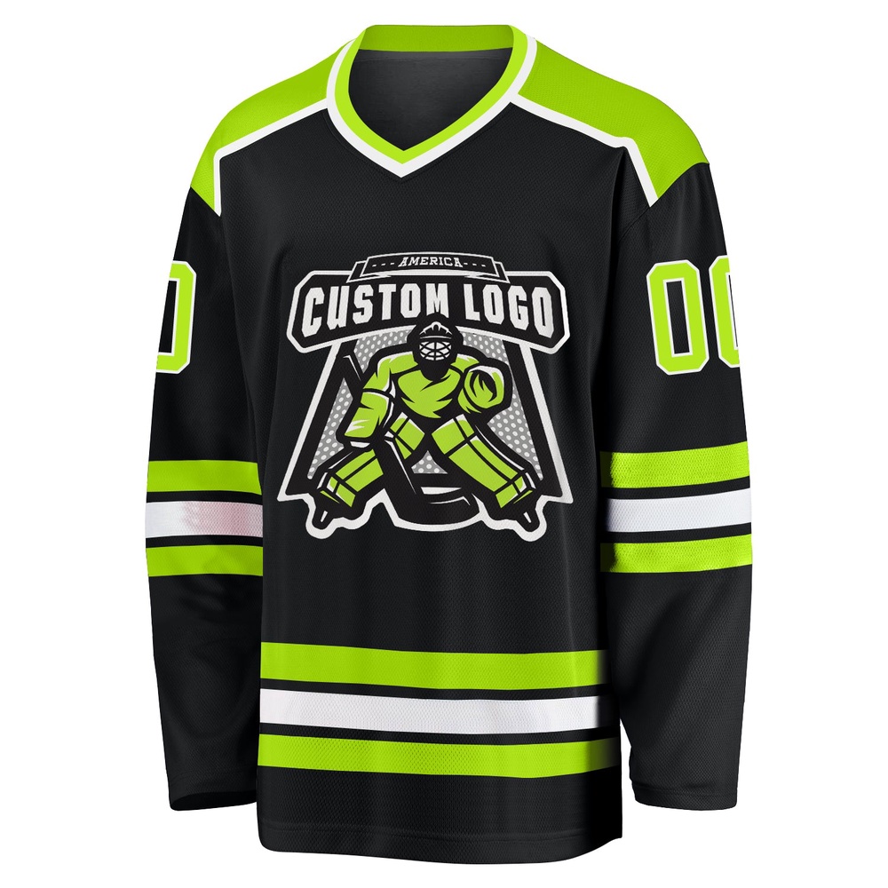 Custom Black Neon Green White Hockey Jersey, New Hockey Jersey, Personali Sport Team Jersey Shirt Custom Black Neon Green White Hockey Jersey, New Hockey Jersey, Personali Sport Team Jersey Shirt