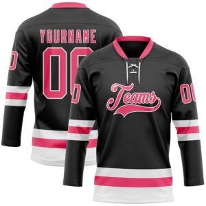 Custom Black Neon Pink White Hockey Lace…