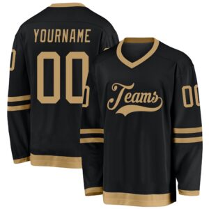 Custom Black Old Gold Hockey Jersey, New…