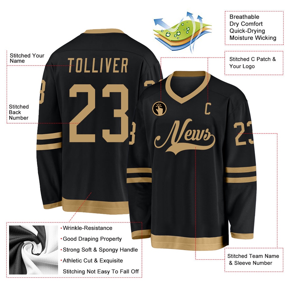 Custom Black Old Gold Hockey Jersey, New Hockey Jersey, Personali Sport Team Jersey Shirt