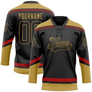 Custom Black Old Gold Red Hockey Lace…
