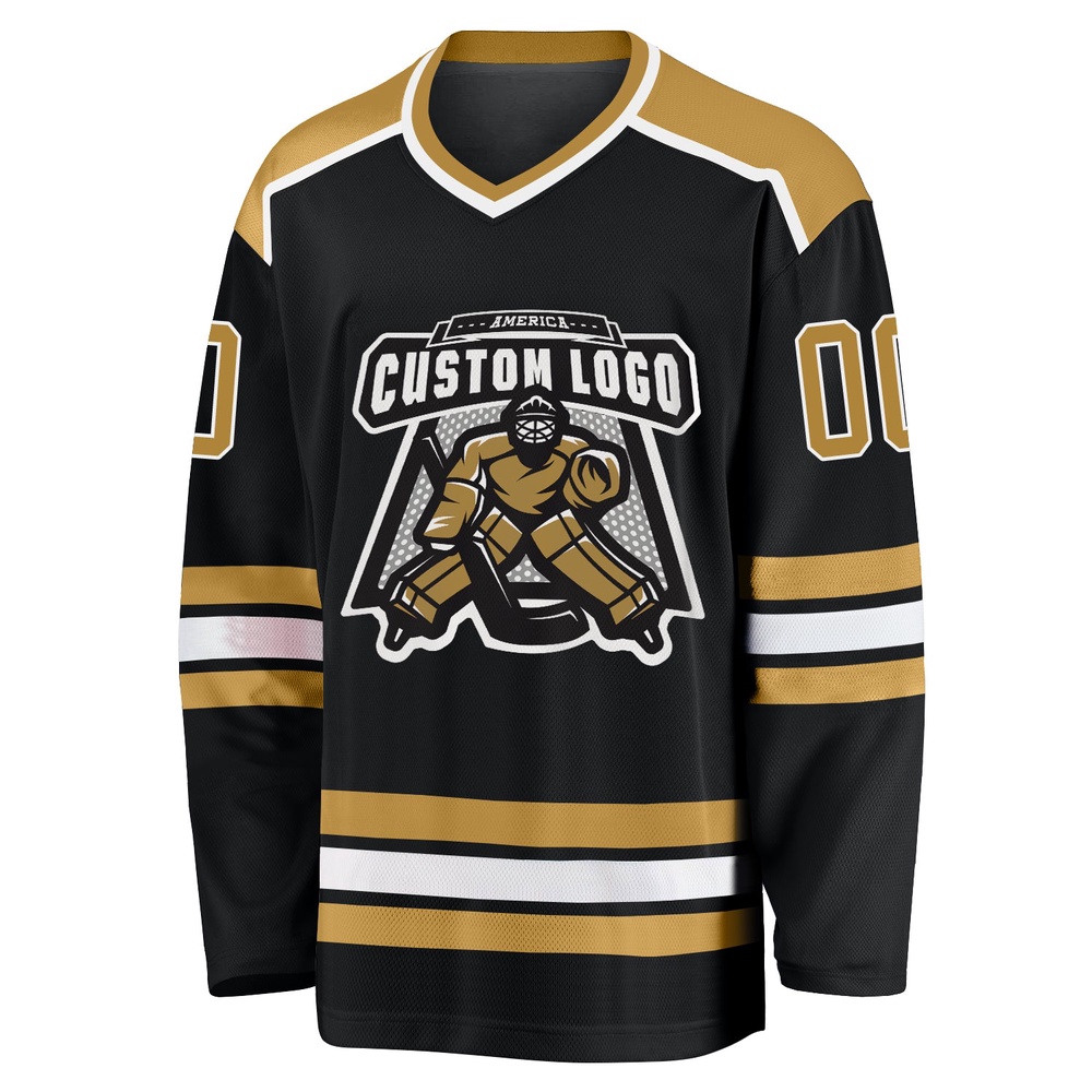 Custom Black Old Gold White Hockey Jersey, New Hockey Jersey, Personali Sport Team Jersey Shirt