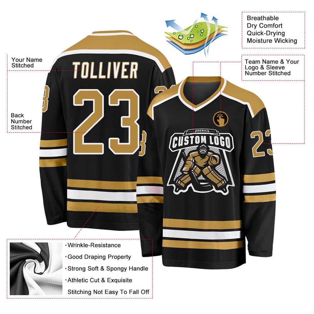 Custom Black Old Gold White Hockey Jersey, New Hockey Jersey, Personali Sport Team Jersey Shirt