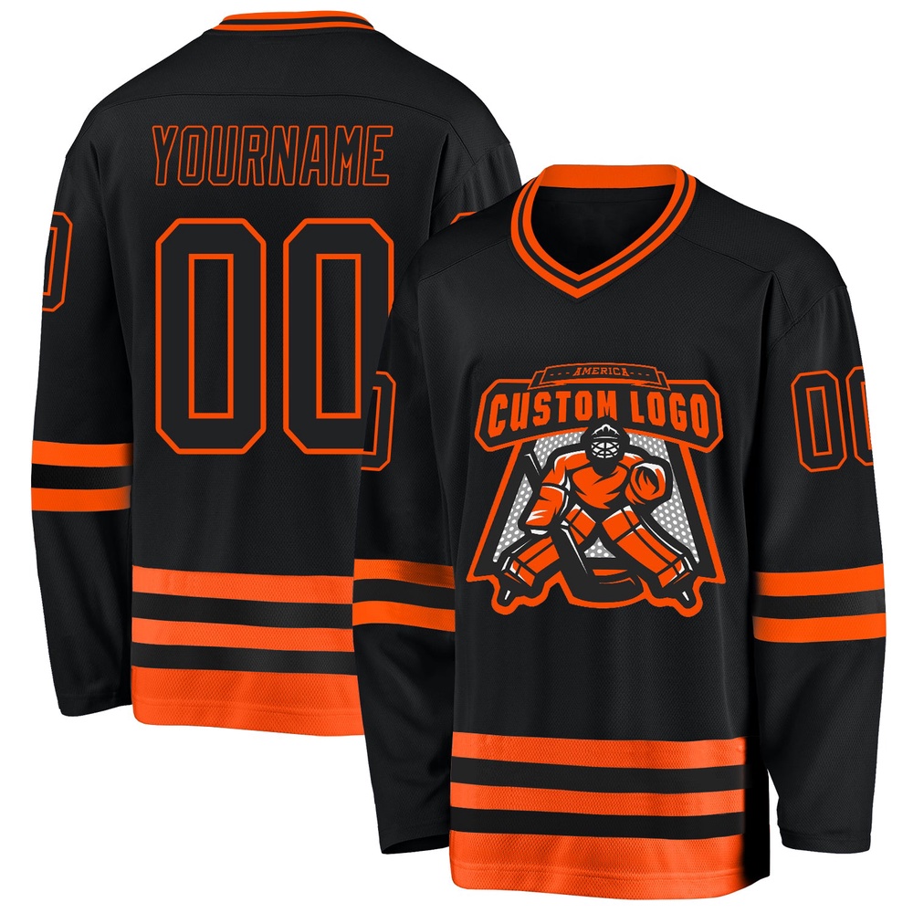 Custom Black Orange Hockey Jersey, New Hockey Jersey, Personali Sport Team Jersey Shirt Custom Black Orange Hockey Jersey, New Hockey Jersey, Personali Sport Team Jersey Shirt