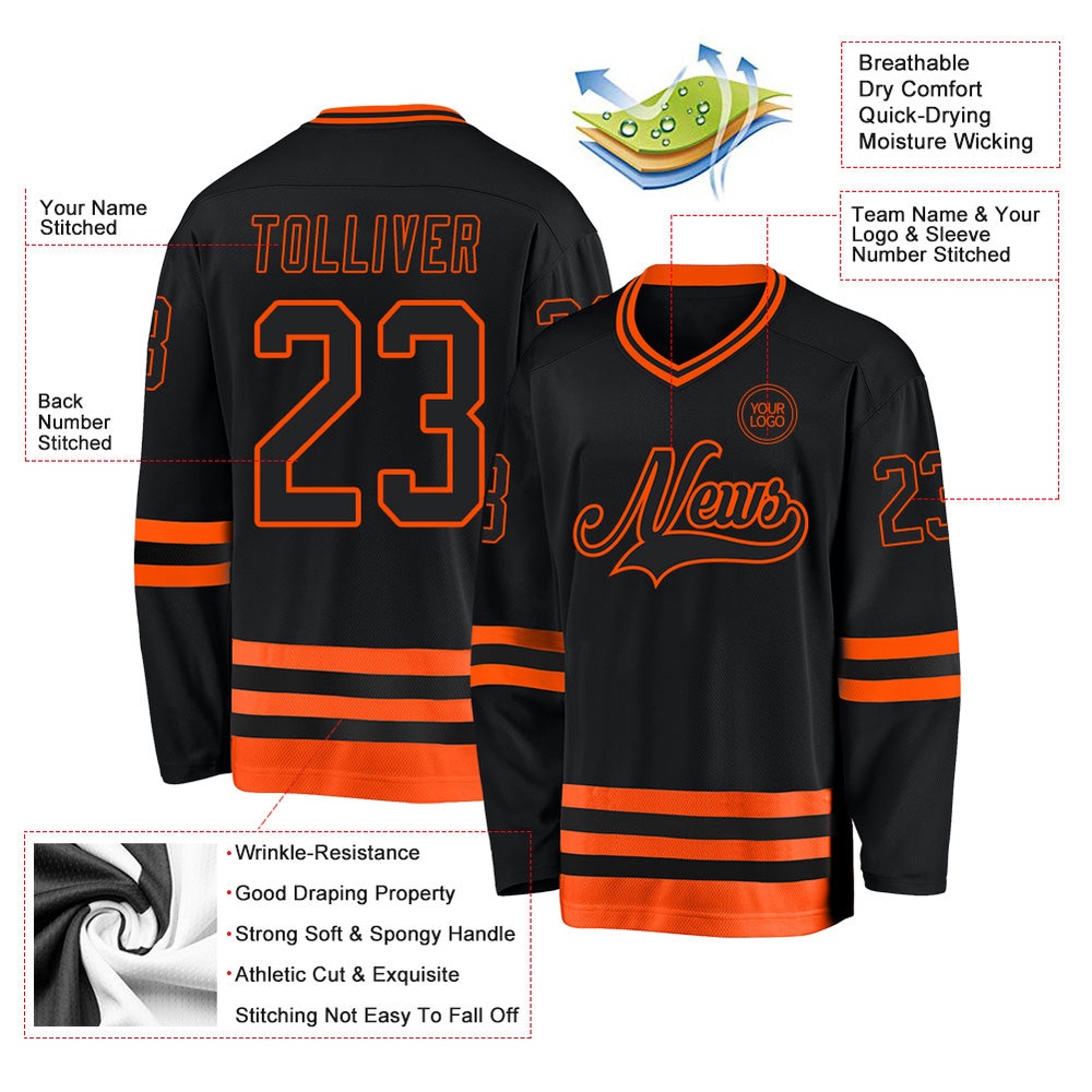 Custom Black Orange Hockey Jersey, New Hockey Jersey, Personali Sport Team Jersey Shirt Custom Black Orange Hockey Jersey, New Hockey Jersey, Personali Sport Team Jersey Shirt