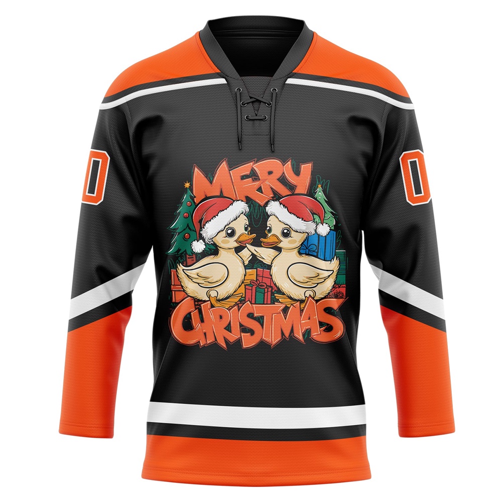 Custom Black Orange White Funny Christmas 3D Hockey Lace Neck Jersey, New Hockey Jersey, Personali Sport Team Jersey Shirt