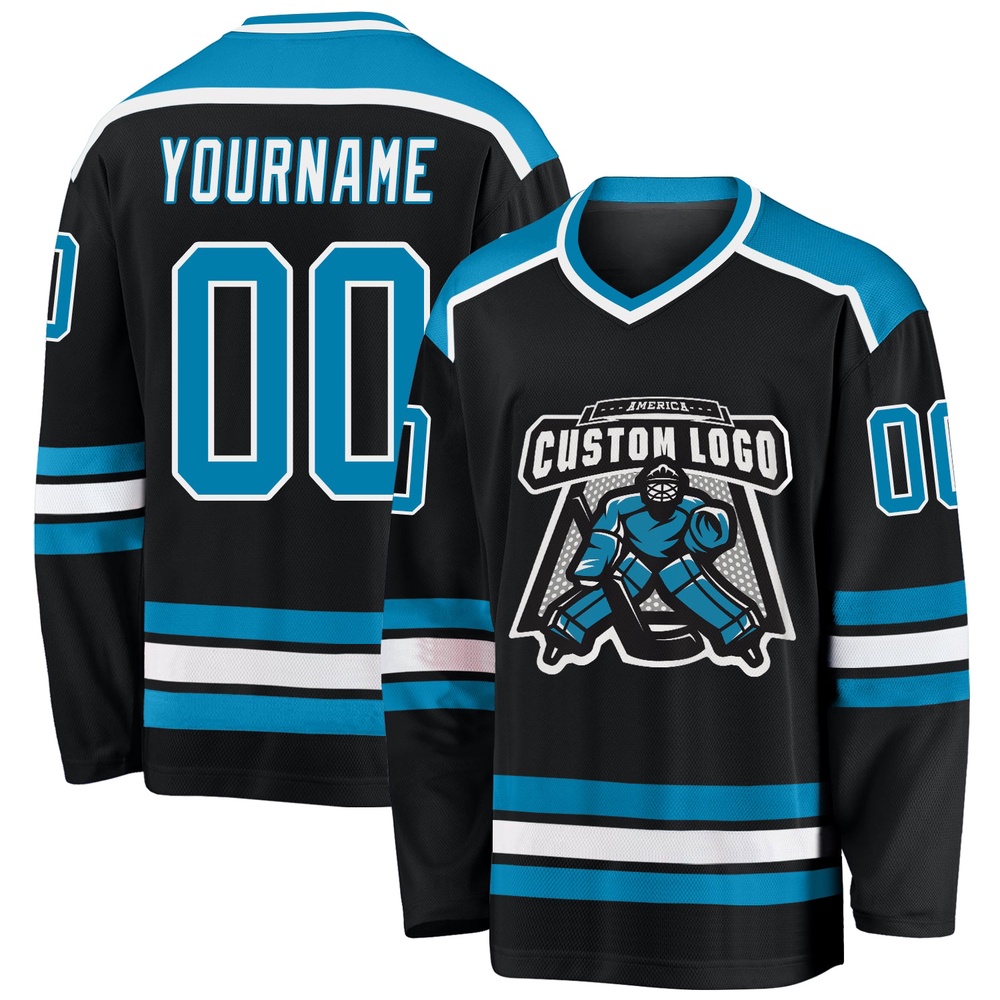 Custom Black Panther Blue White Hockey Jersey, New Hockey Jersey, Personali Sport Team Jersey Shirt
