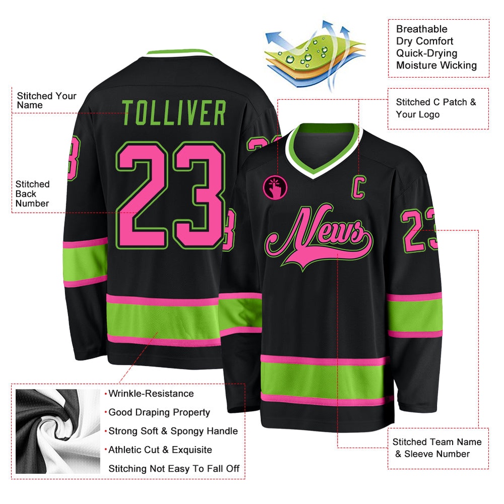 Custom Black Pink Neon Green Hockey Jersey, New Hockey Jersey, Personali Sport Team Jersey Shirt
