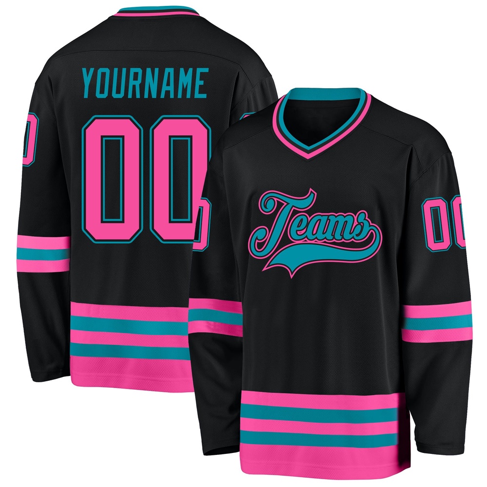 Custom Black Pink Teal Hockey Jersey, New Hockey Jersey, Personali Sport Team Jersey Shirt
