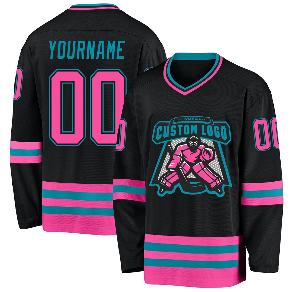 Custom Black Pink Teal Hockey Jersey, New Hockey Jersey, Personali Sport Team Jersey Shirt
