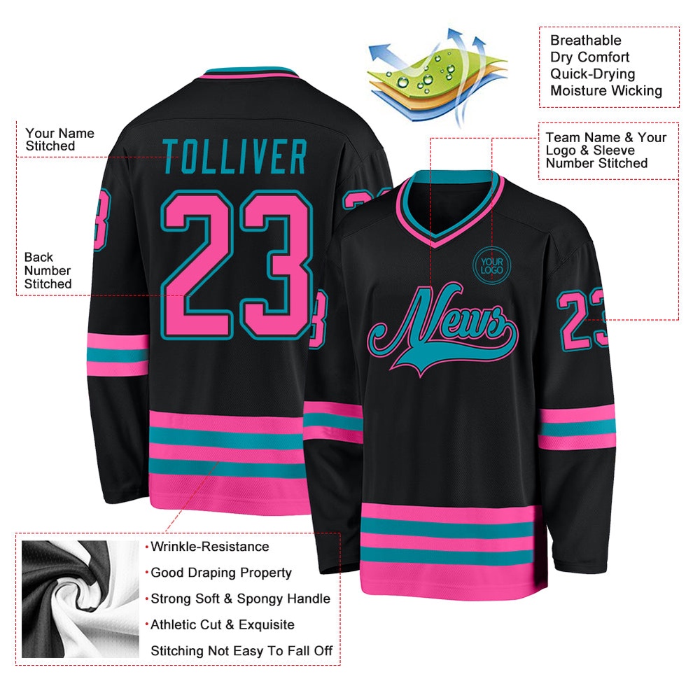 Custom Black Pink Teal Hockey Jersey, New Hockey Jersey, Personali Sport Team Jersey Shirt