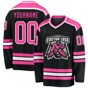 Custom Black Pink White Hockey Jersey, New…