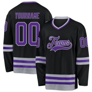 Custom Black Purple Gray Hockey Jersey, New…