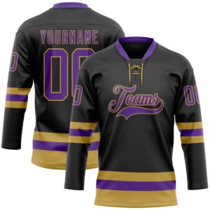 Custom Black Purple Old Gold Hockey Lace…
