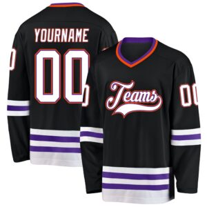 Custom Black Purple Orange Hockey Jersey, New…