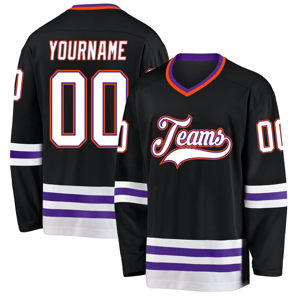 Custom Black Purple Orange Hockey Jersey, New Hockey Jersey, Personali Sport Team Jersey Shirt Custom Black Purple Orange Hockey Jersey, New Hockey Jersey, Personali Sport Team Jersey Shirt