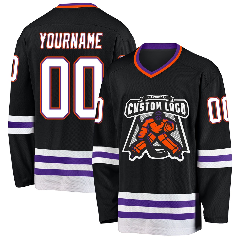 Custom Black Purple Orange Hockey Jersey, New Hockey Jersey, Personali Sport Team Jersey Shirt Custom Black Purple Orange Hockey Jersey, New Hockey Jersey, Personali Sport Team Jersey Shirt