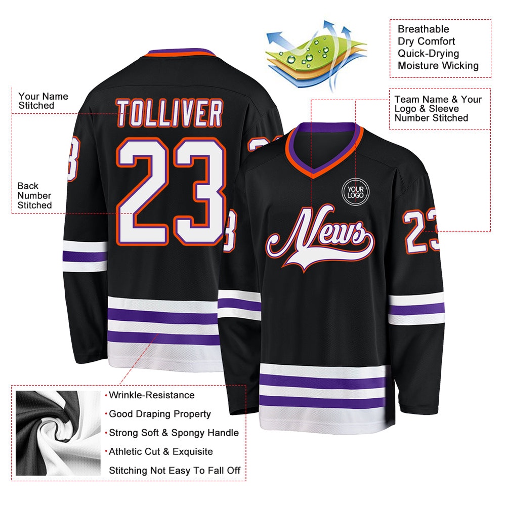 Custom Black Purple Orange Hockey Jersey, New Hockey Jersey, Personali Sport Team Jersey Shirt Custom Black Purple Orange Hockey Jersey, New Hockey Jersey, Personali Sport Team Jersey Shirt