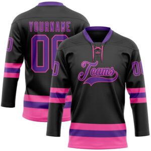 Custom Black Purple Pink Hockey Lace Neck…