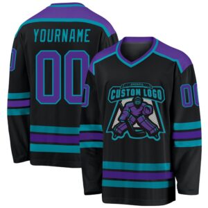 Custom Black Purple Teal Hockey Jersey, New…