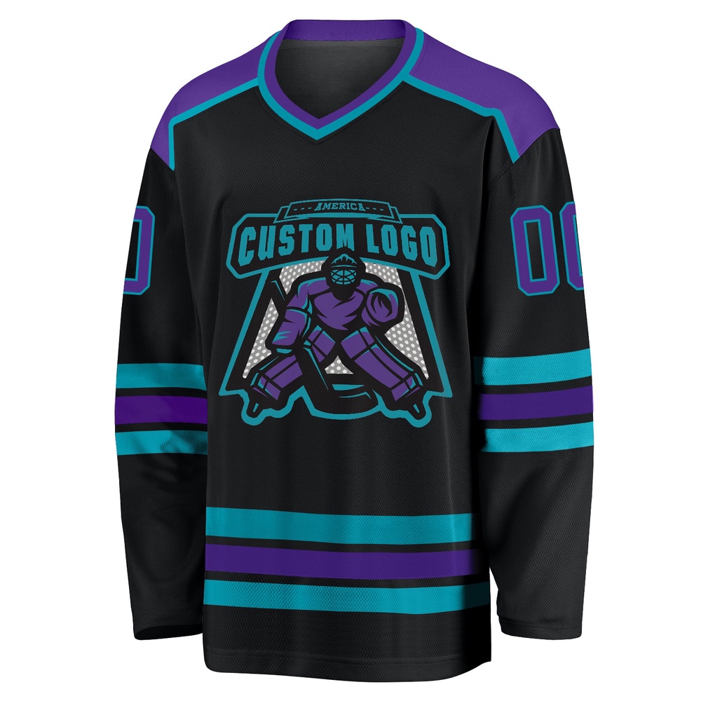 Custom Black Purple Teal Hockey Jersey, New Hockey Jersey, Personali Sport Team Jersey Shirt Custom Black Purple Teal Hockey Jersey, New Hockey Jersey, Personali Sport Team Jersey Shirt