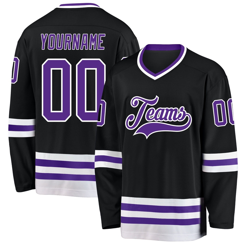 Custom Black Purple White Hockey Jersey, New Hockey Jersey, Personali Sport Team Jersey Shirt Custom Black Purple White Hockey Jersey, New Hockey Jersey, Personali Sport Team Jersey Shirt