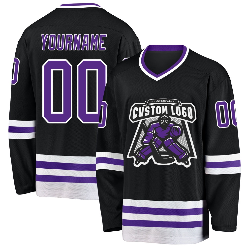 Custom Black Purple White Hockey Jersey, New Hockey Jersey, Personali Sport Team Jersey Shirt Custom Black Purple White Hockey Jersey, New Hockey Jersey, Personali Sport Team Jersey Shirt