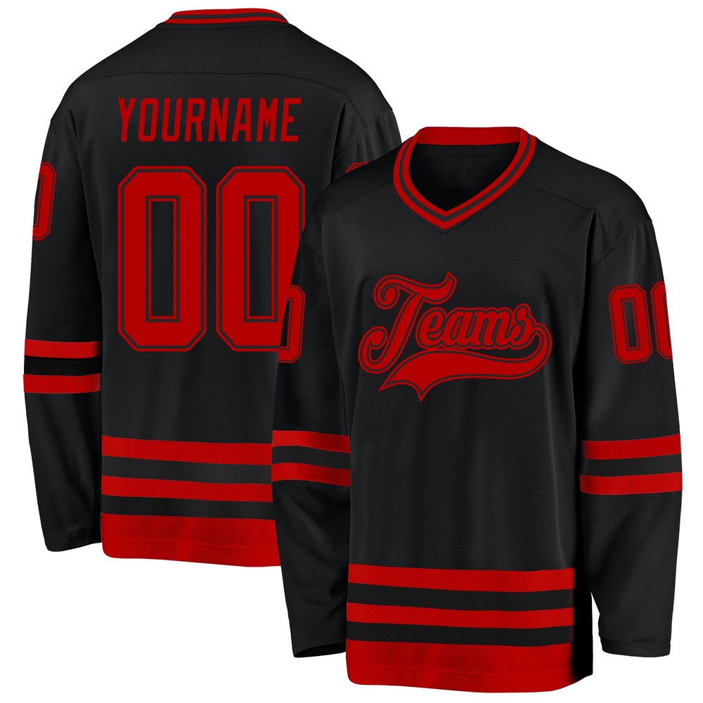 Custom Black Red Hockey Jersey, New Hockey Jersey, Personali Sport Team Jersey Shirt Custom Black Red Hockey Jersey, New Hockey Jersey, Personali Sport Team Jersey Shirt