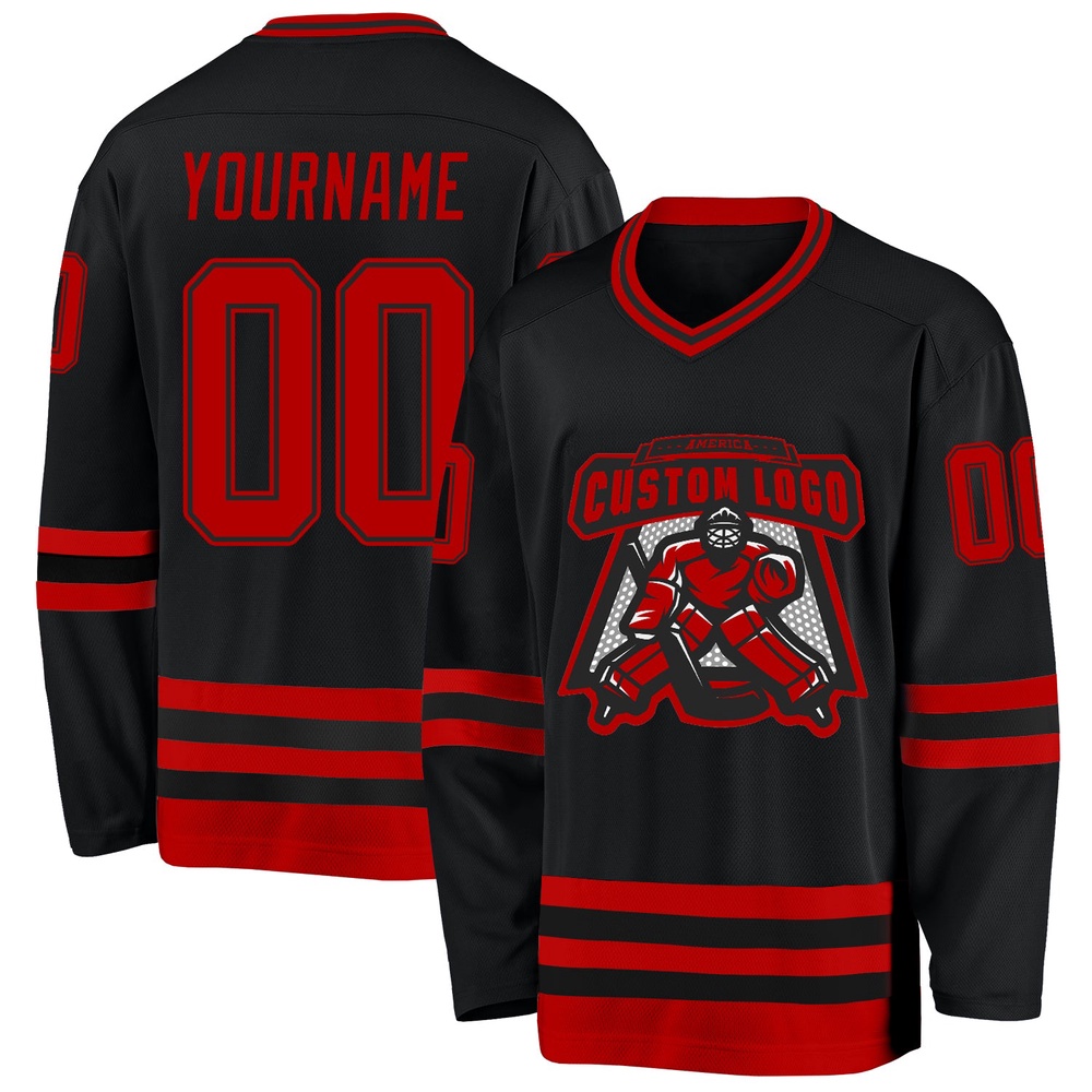 Custom Black Red Hockey Jersey, New Hockey Jersey, Personali Sport Team Jersey Shirt Custom Black Red Hockey Jersey, New Hockey Jersey, Personali Sport Team Jersey Shirt