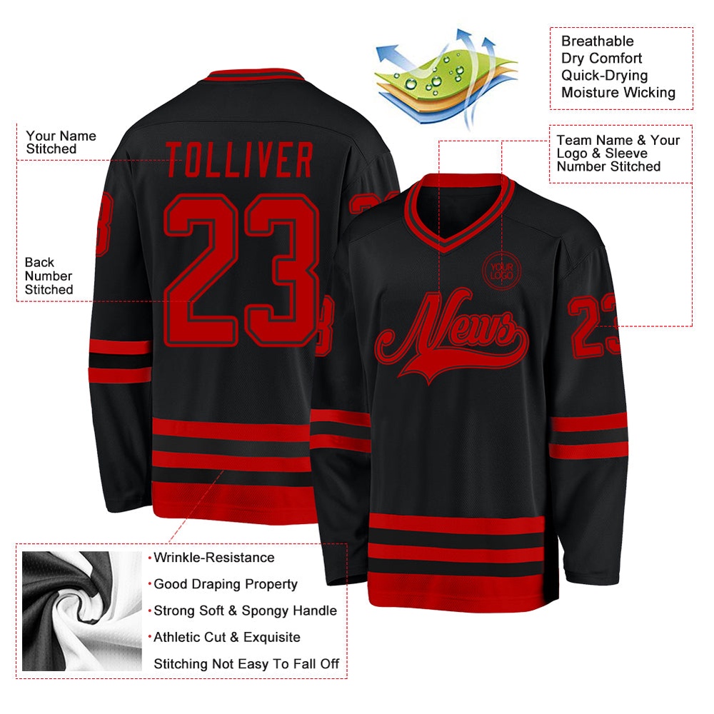 Custom Black Red Hockey Jersey, New Hockey Jersey, Personali Sport Team Jersey Shirt Custom Black Red Hockey Jersey, New Hockey Jersey, Personali Sport Team Jersey Shirt