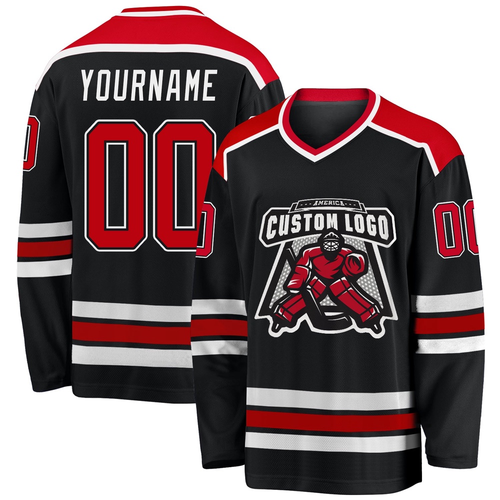 Custom Black Red White Hockey Jersey, New Hockey Jersey, Personali Sport Team Jersey Shirt Custom Black Red White Hockey Jersey, New Hockey Jersey, Personali Sport Team Jersey Shirt