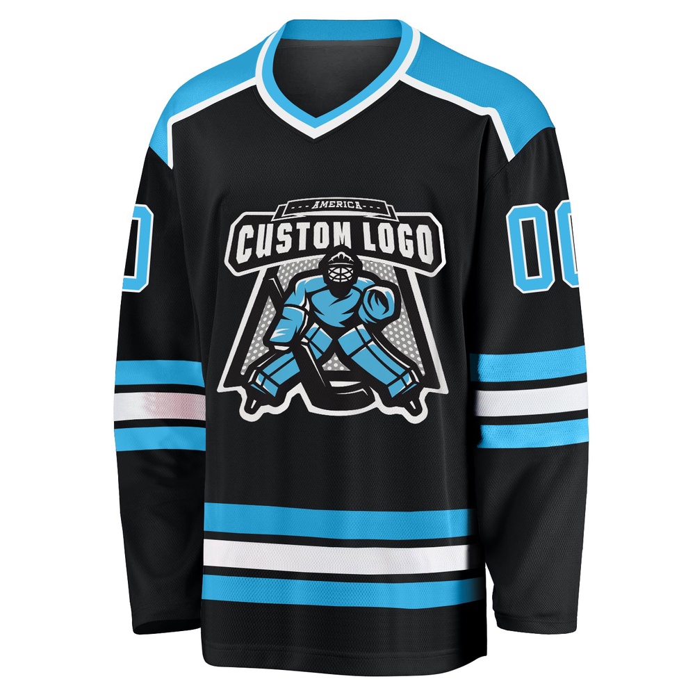 Custom Black Sky Blue White Hockey Jersey, New Hockey Jersey, Personali Sport Team Jersey Shirt
