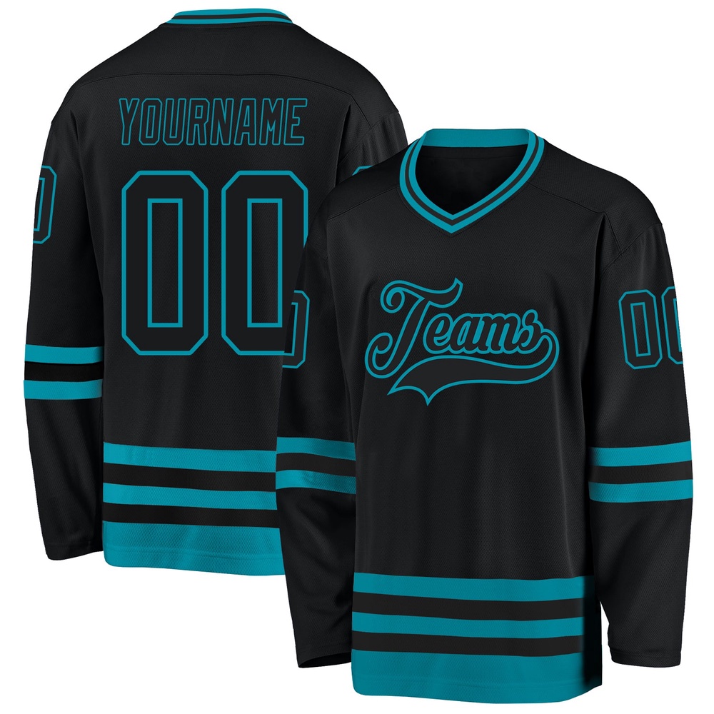 Custom Black Teal Hockey Jersey, New Hockey Jersey, Personali Sport Team Jersey Shirt Custom Black Teal Hockey Jersey, New Hockey Jersey, Personali Sport Team Jersey Shirt