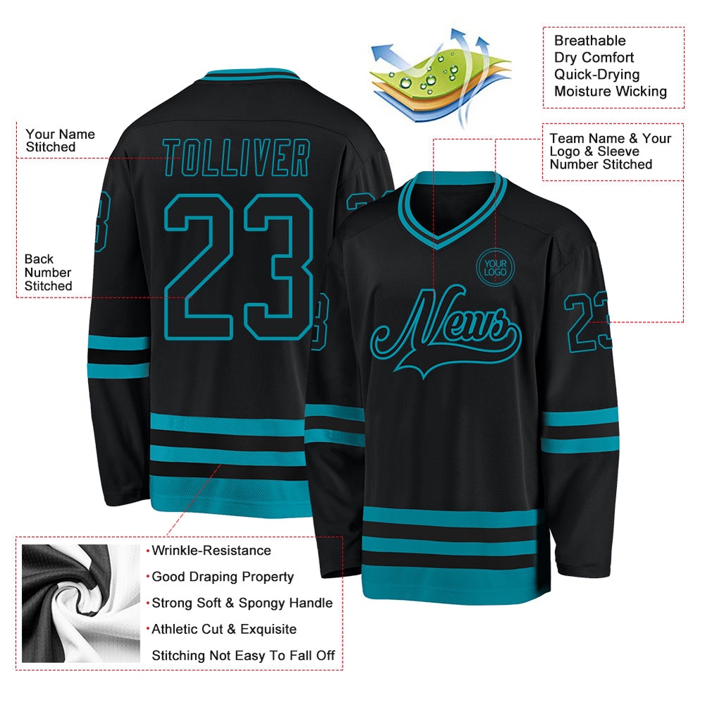 Custom Black Teal Hockey Jersey, New Hockey Jersey, Personali Sport Team Jersey Shirt Custom Black Teal Hockey Jersey, New Hockey Jersey, Personali Sport Team Jersey Shirt