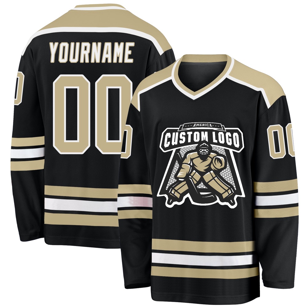Custom Black Vegas Gold White Hockey Jersey, New Hockey Jersey, Personali Sport Team Jersey Shirt Custom Black Vegas Gold White Hockey Jersey, New Hockey Jersey, Personali Sport Team Jersey Shirt