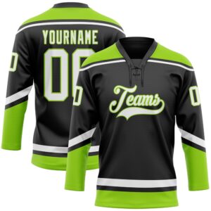 Custom Black White Neon Green Hockey Lace…