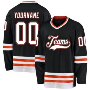 Custom Black White Orange Hockey Jersey, New…