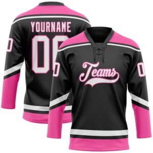 Custom Black White Pink Hockey Lace Neck…