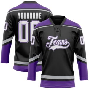 Custom Black White Purple Gray Hockey Lace…