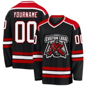 Custom Black White Red Hockey Jersey, New…
