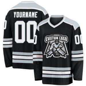 Custom Black White Silver Hockey Jersey, New…