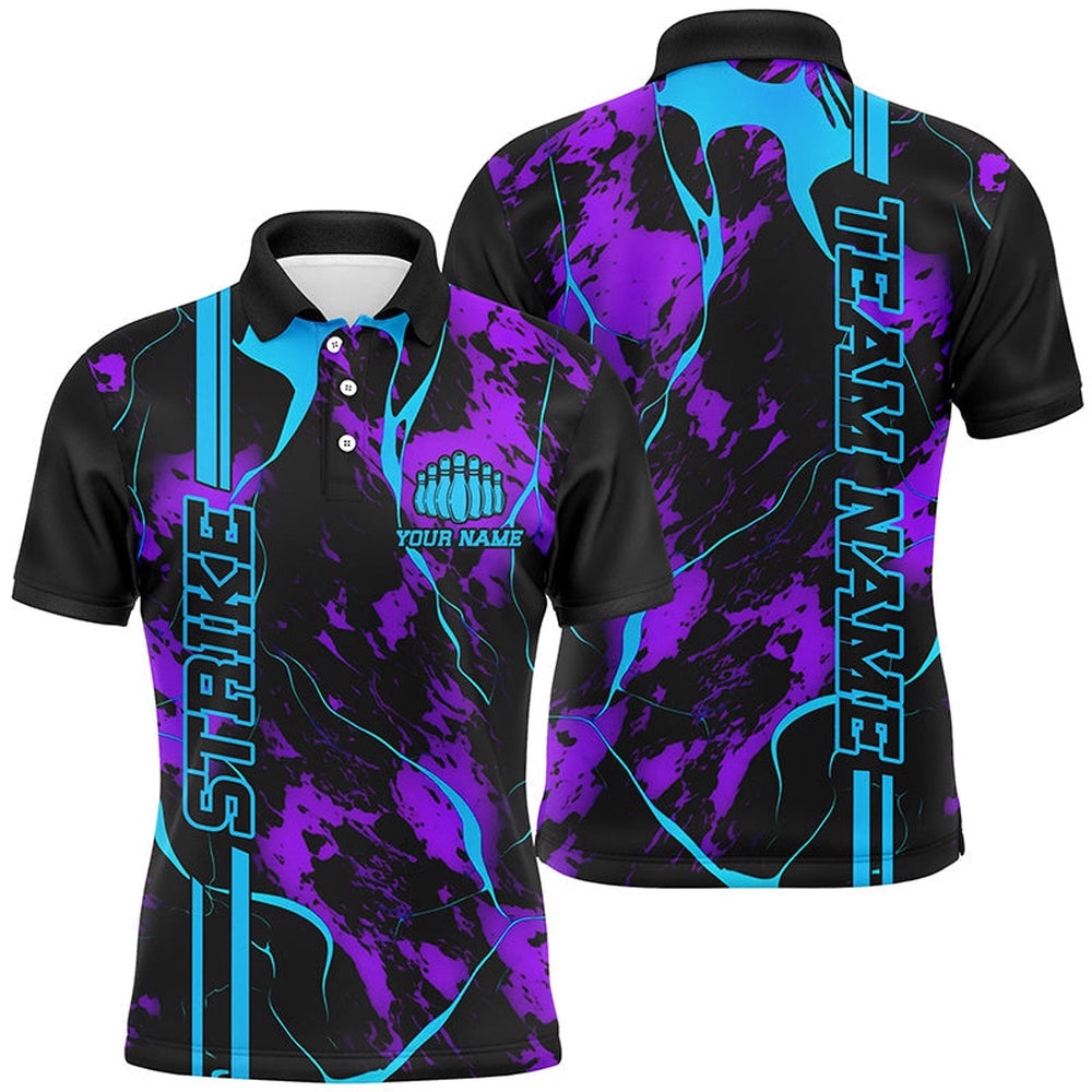Custom Blue And Purple Strike Bowling Shirts Men Polo Camo Bowling Team Polo Shirt Bowling League, Personalized Bowling Team Shirt Custom Blue And Purple Strike Bowling Shirts Men Polo Camo Bowling Team Polo Shirt Bowling League, Personalized Bowling Team Shirt