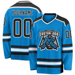 Custom Blue Black White Hockey Jersey, New…