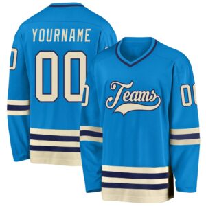 Custom Blue Cream Navy Hockey Jersey, New…