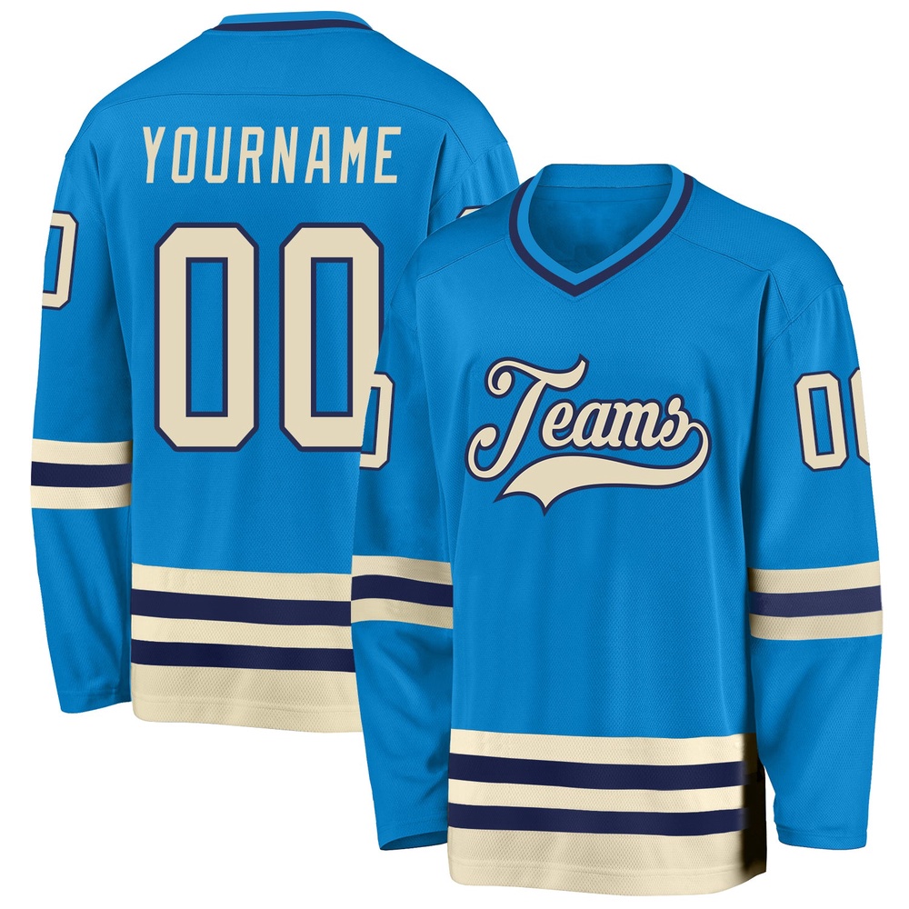 Custom Blue Cream Navy Hockey Jersey, New Hockey Jersey, Personali Sport Team Jersey Shirt