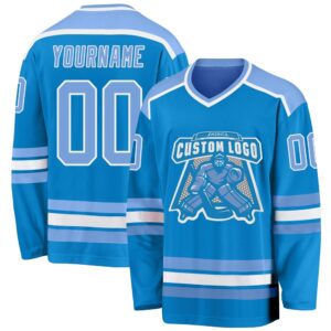 Custom Blue Light Blue White Hockey Jersey,…
